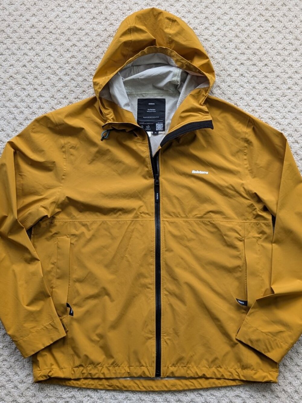 Finisterre Mens Rainbird Waterproof Jacket XL Yellow Hooded Raincoat